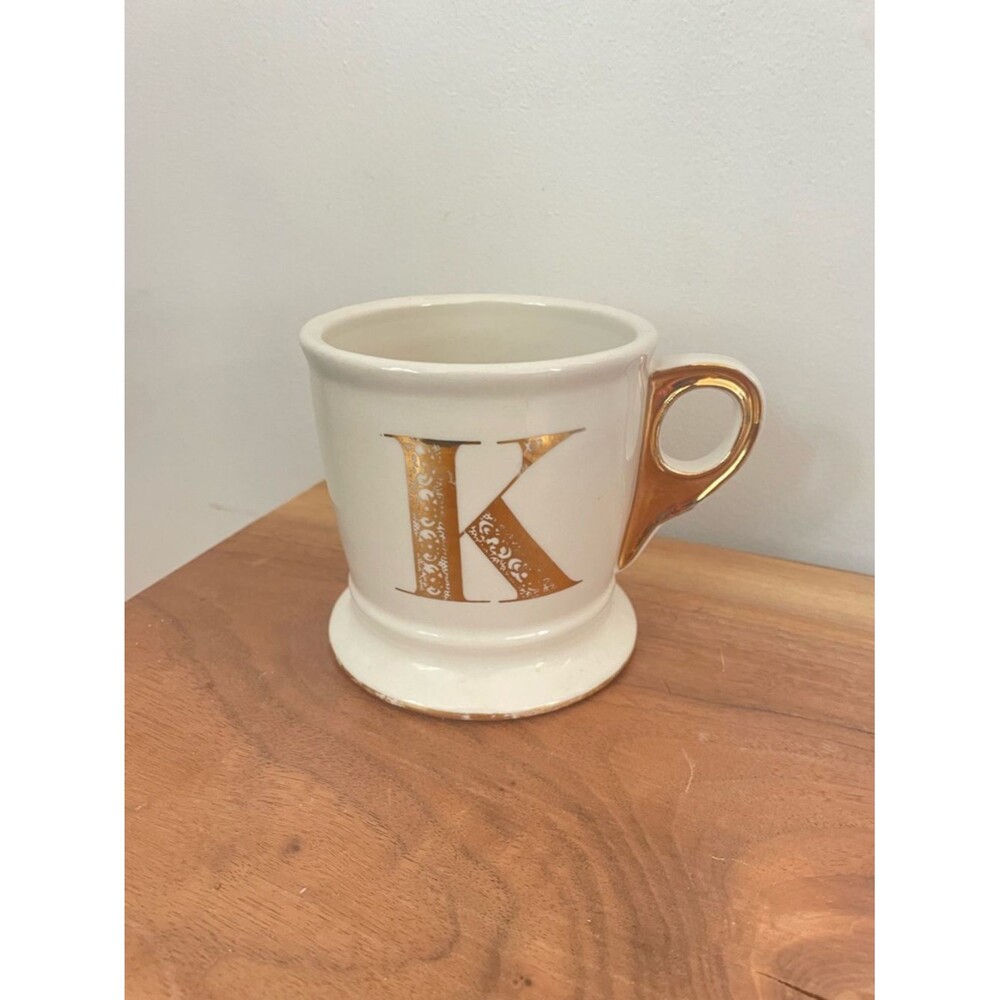 Anthropologie Monogram Ceramic Coffee Gold Mug Personalized Name Letter K